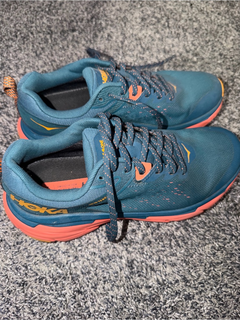Hoka Blue with Coral Accent Trail Runners